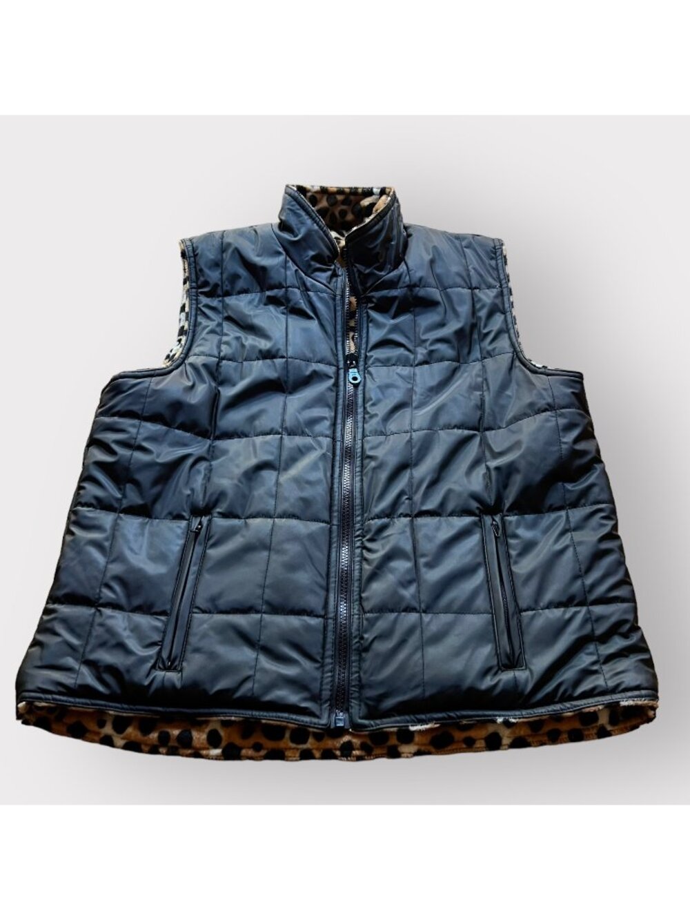 Animal Print Reversible Black Quilted Sleeveless Vest Sporty KC Collection S
